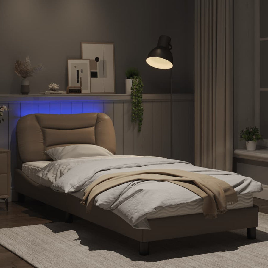 Bedframe met LED-verlichting kunstleer cappuccino 90x200 cm