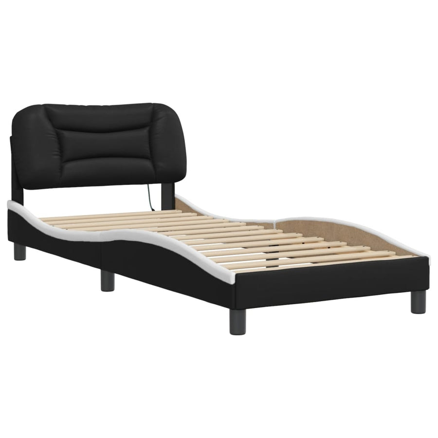 Bedframe met LED-verlichting kunstleer zwart en wit 90x200 cm