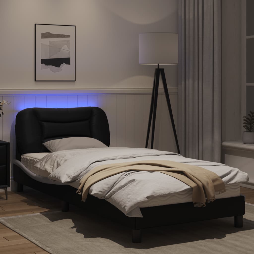 Bedframe met LED-verlichting kunstleer zwart en wit 90x200 cm