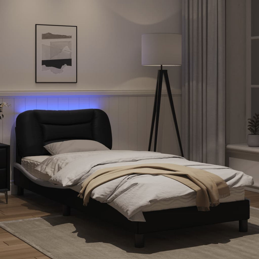 Bedframe met LED-verlichting kunstleer zwart en wit 90x200 cm