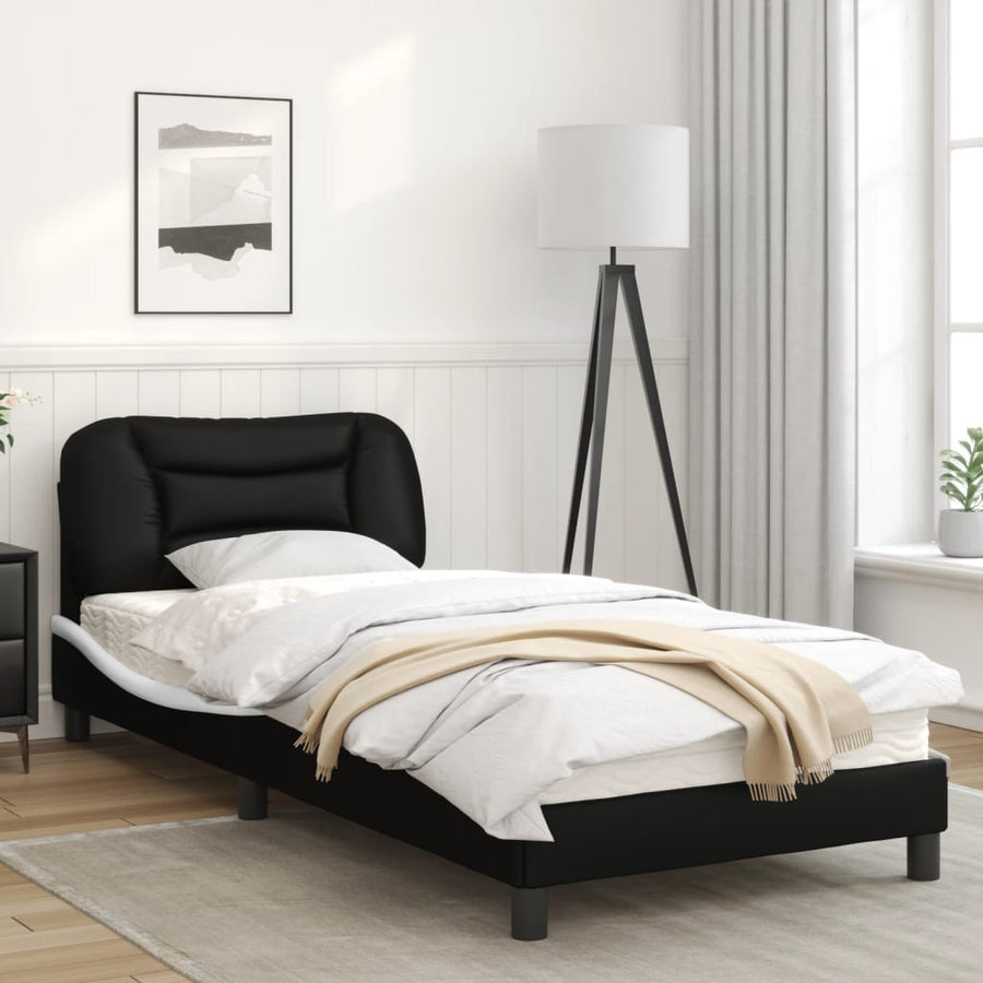 Bedframe met LED-verlichting kunstleer zwart en wit 90x200 cm