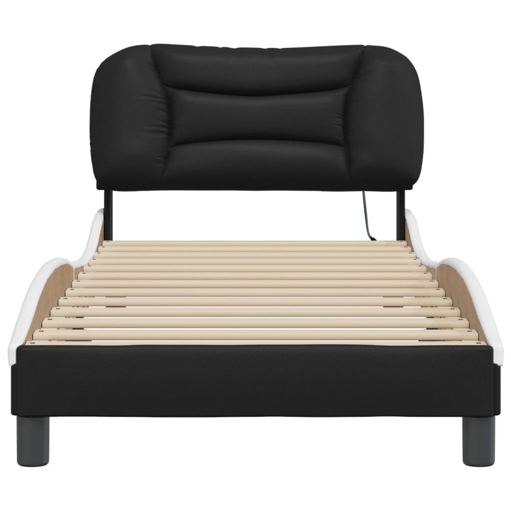 Bedframe met LED-verlichting kunstleer zwart en wit 90x200 cm