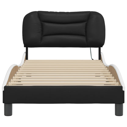 Bedframe met LED-verlichting kunstleer zwart en wit 90x200 cm