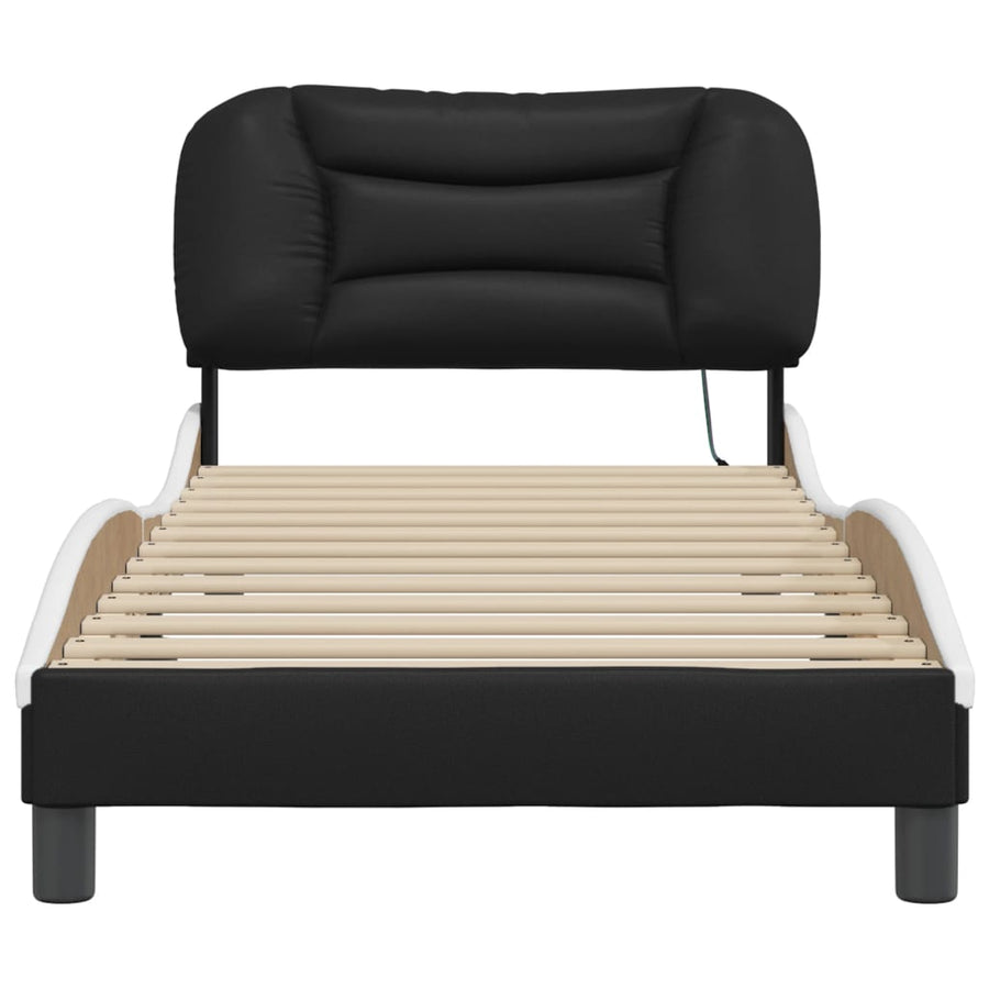 Bedframe met LED-verlichting kunstleer zwart en wit 90x200 cm