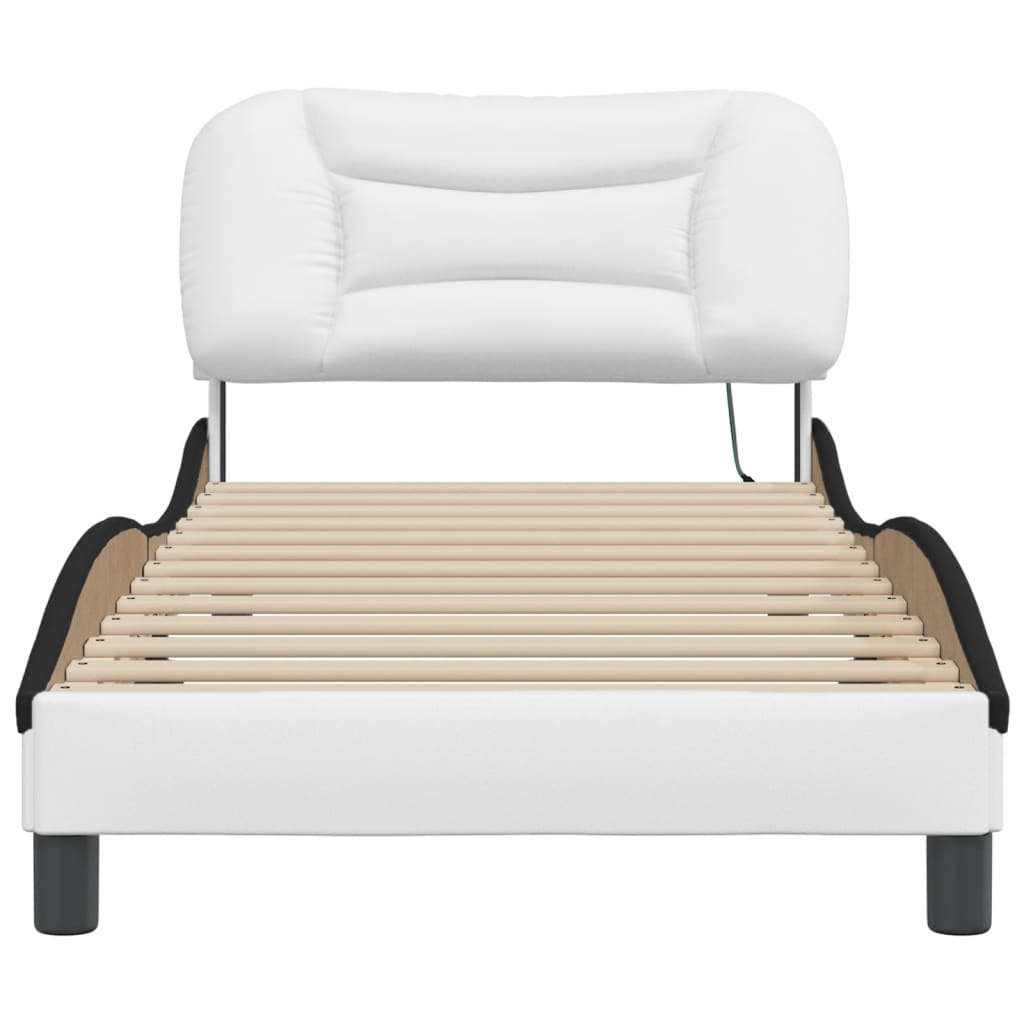 Bedframe met LED-verlichting kunstleer wit en zwart 90x200 cm