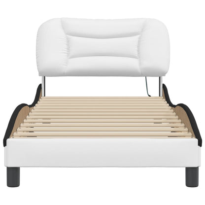 Bedframe met LED-verlichting kunstleer wit en zwart 90x200 cm