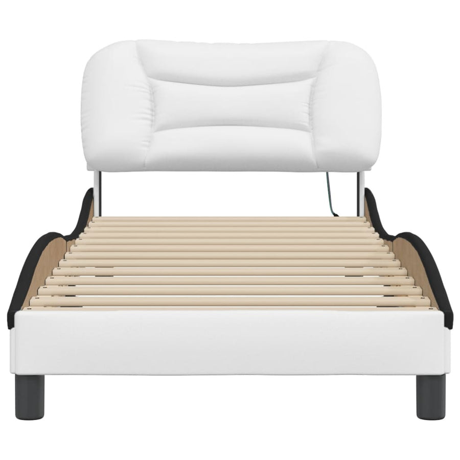 Bedframe met LED-verlichting kunstleer wit en zwart 90x200 cm