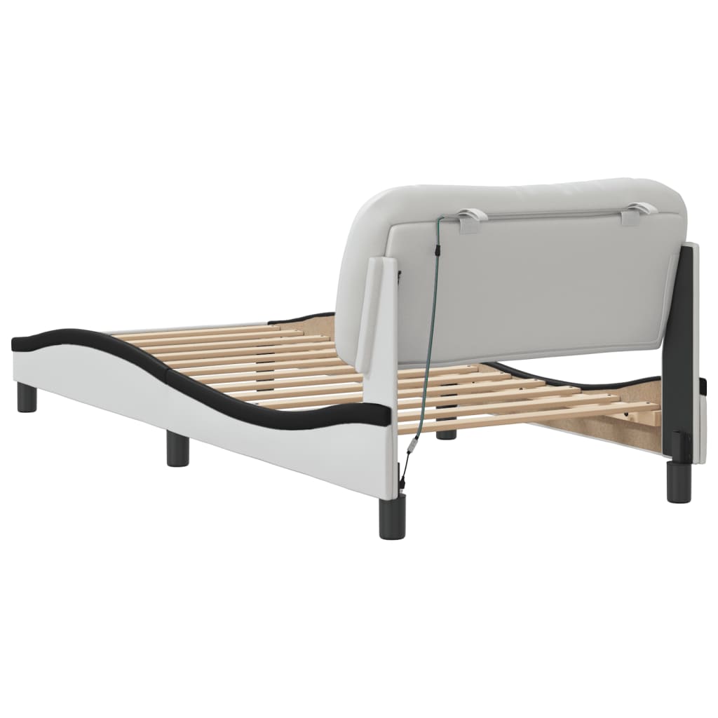 Bedframe met LED-verlichting kunstleer wit en zwart 90x200 cm