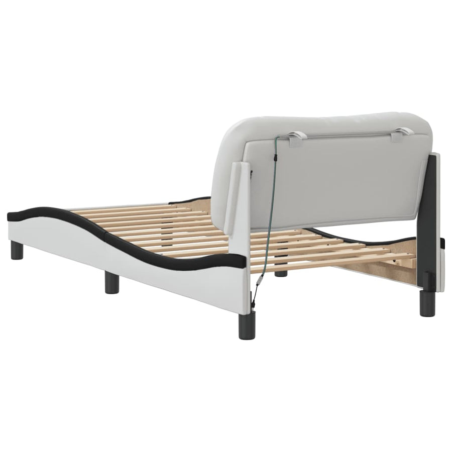Bedframe met LED-verlichting kunstleer wit en zwart 90x200 cm