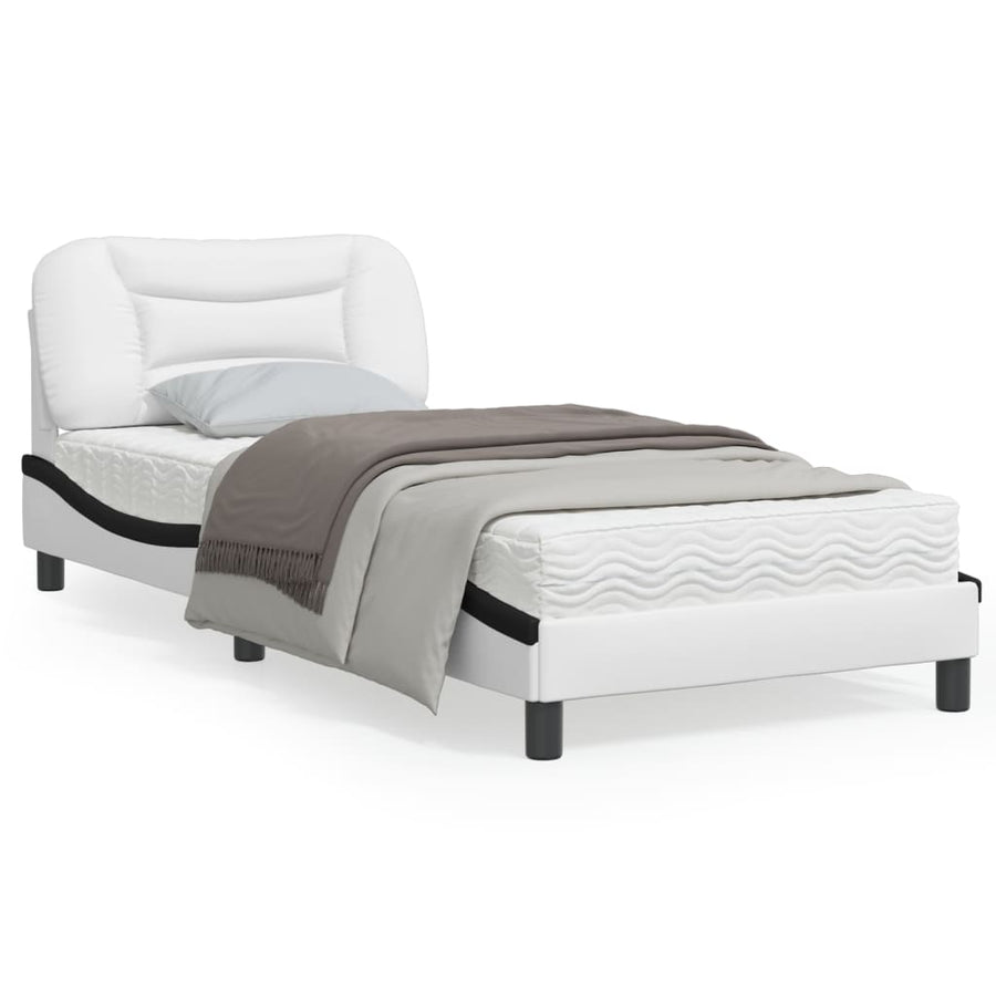 Bedframe met LED-verlichting kunstleer wit en zwart 90x200 cm