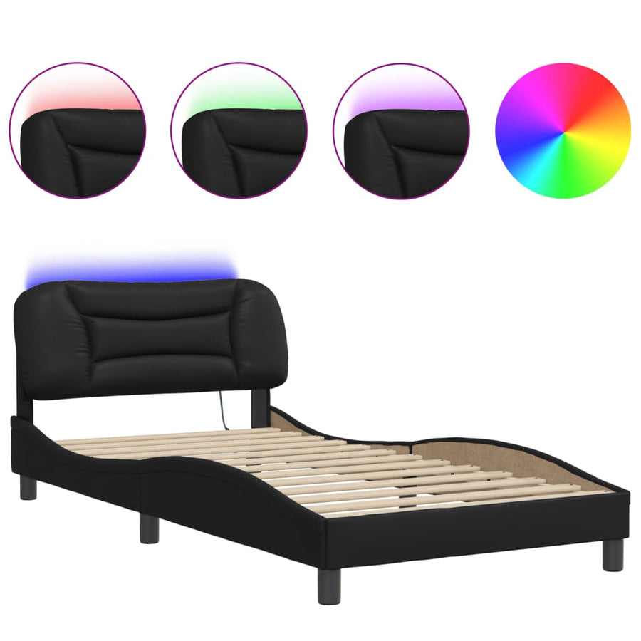 Bedframe met LED-verlichting kunstleer zwart 100x200 cm