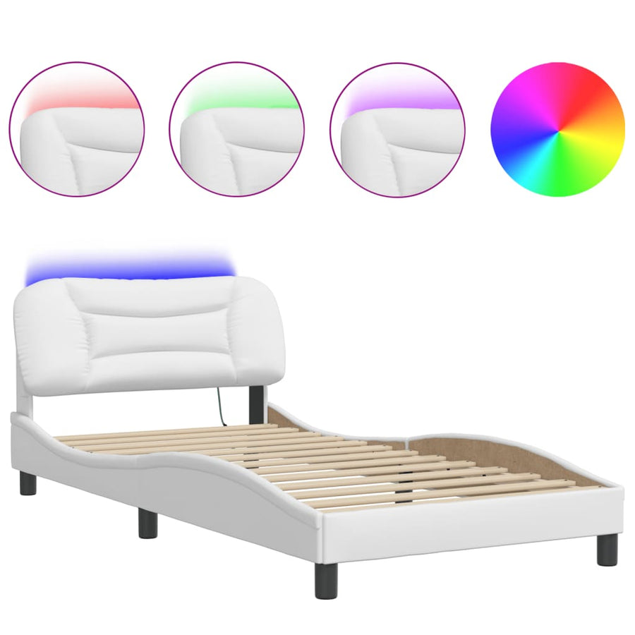 Bedframe met LED-verlichting kunstleer wit 100x200 cm