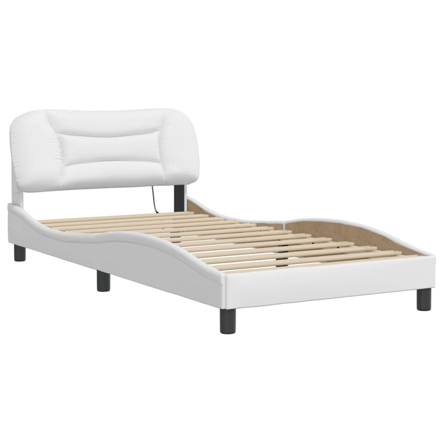 Bedframe met LED-verlichting kunstleer wit 100x200 cm