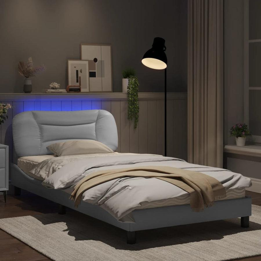 Bedframe met LED-verlichting kunstleer wit 100x200 cm