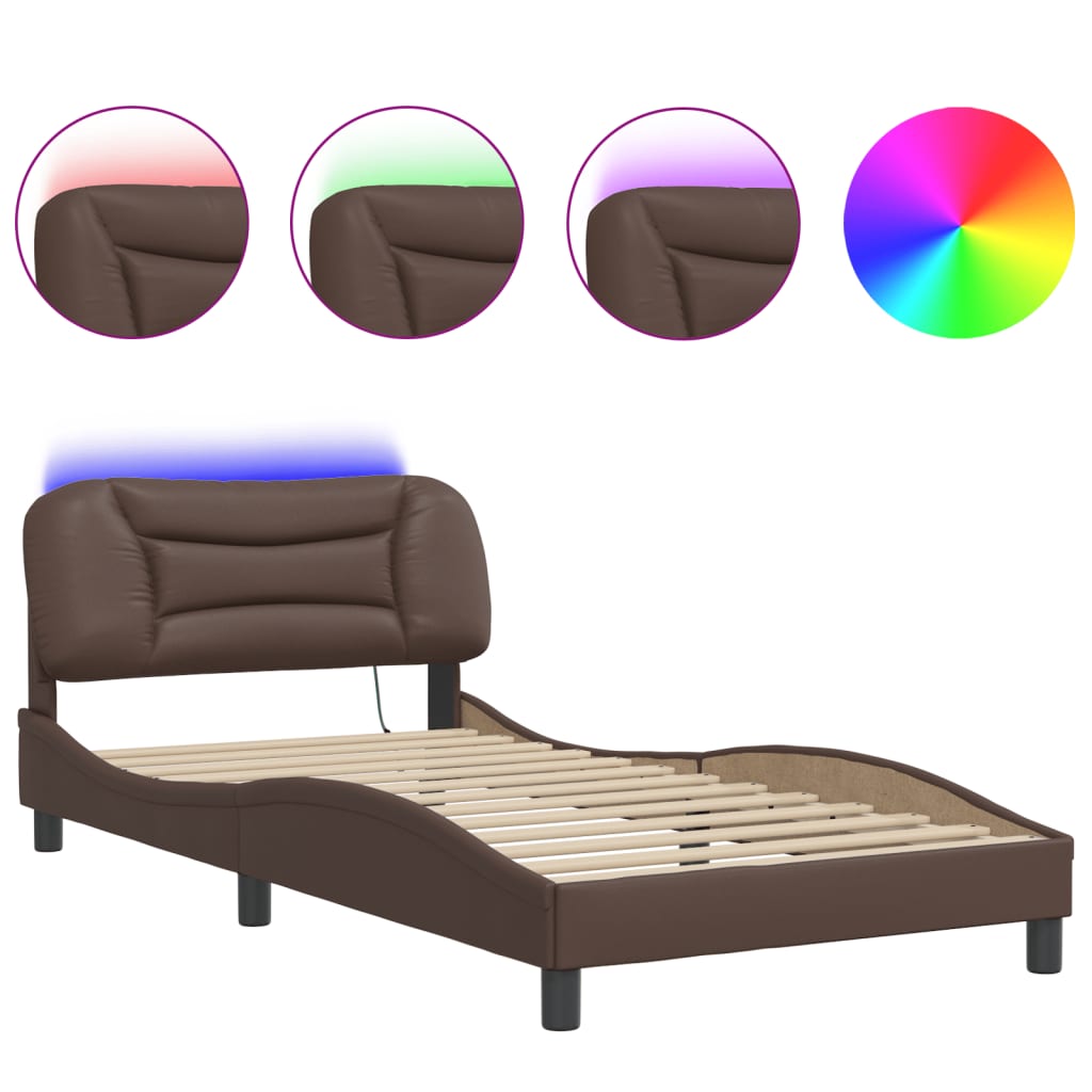 Bedframe met LED-verlichting kunstleer bruin 100x200 cm