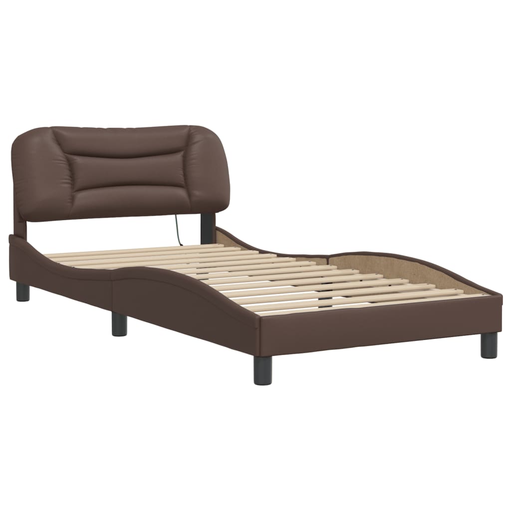 Bedframe met LED-verlichting kunstleer bruin 100x200 cm