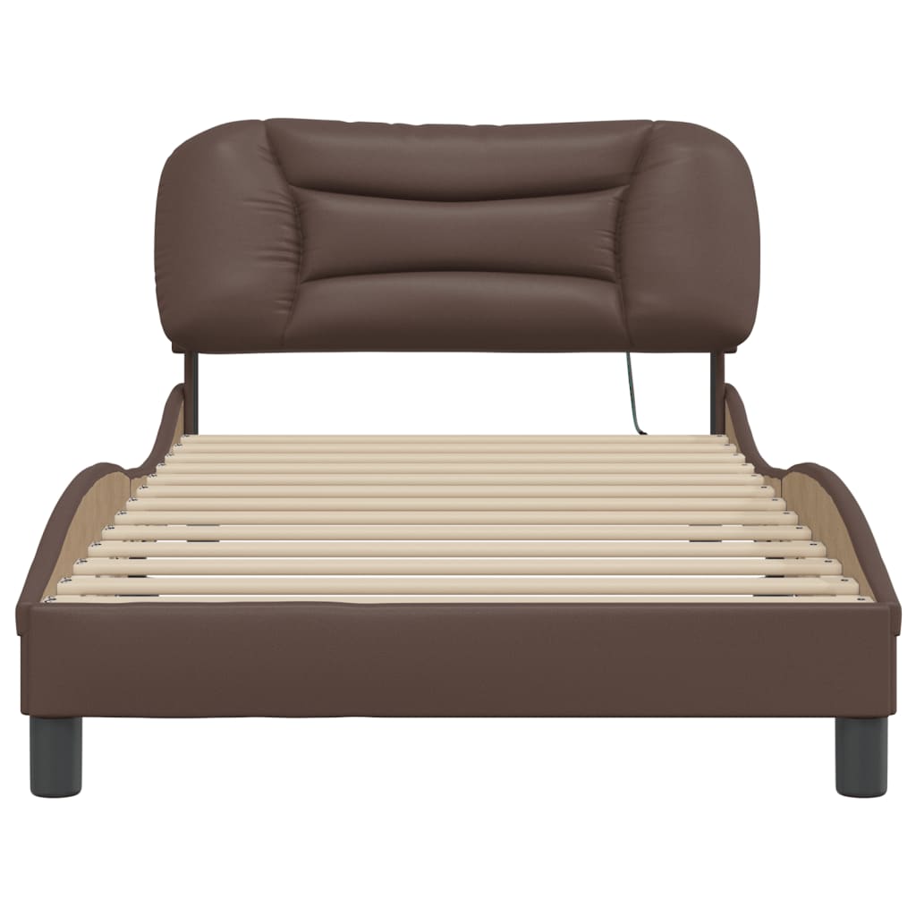 Bedframe met LED-verlichting kunstleer bruin 100x200 cm
