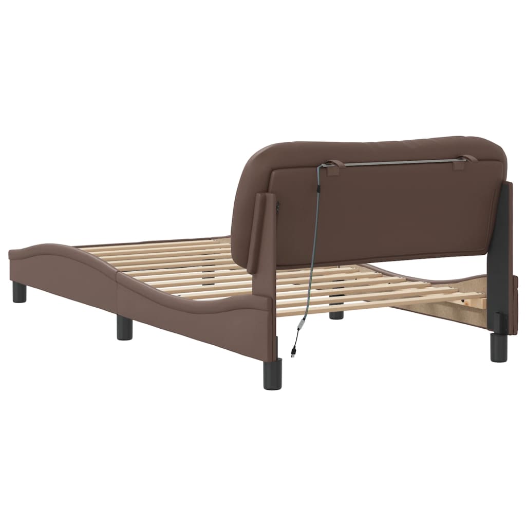 Bedframe met LED-verlichting kunstleer bruin 100x200 cm