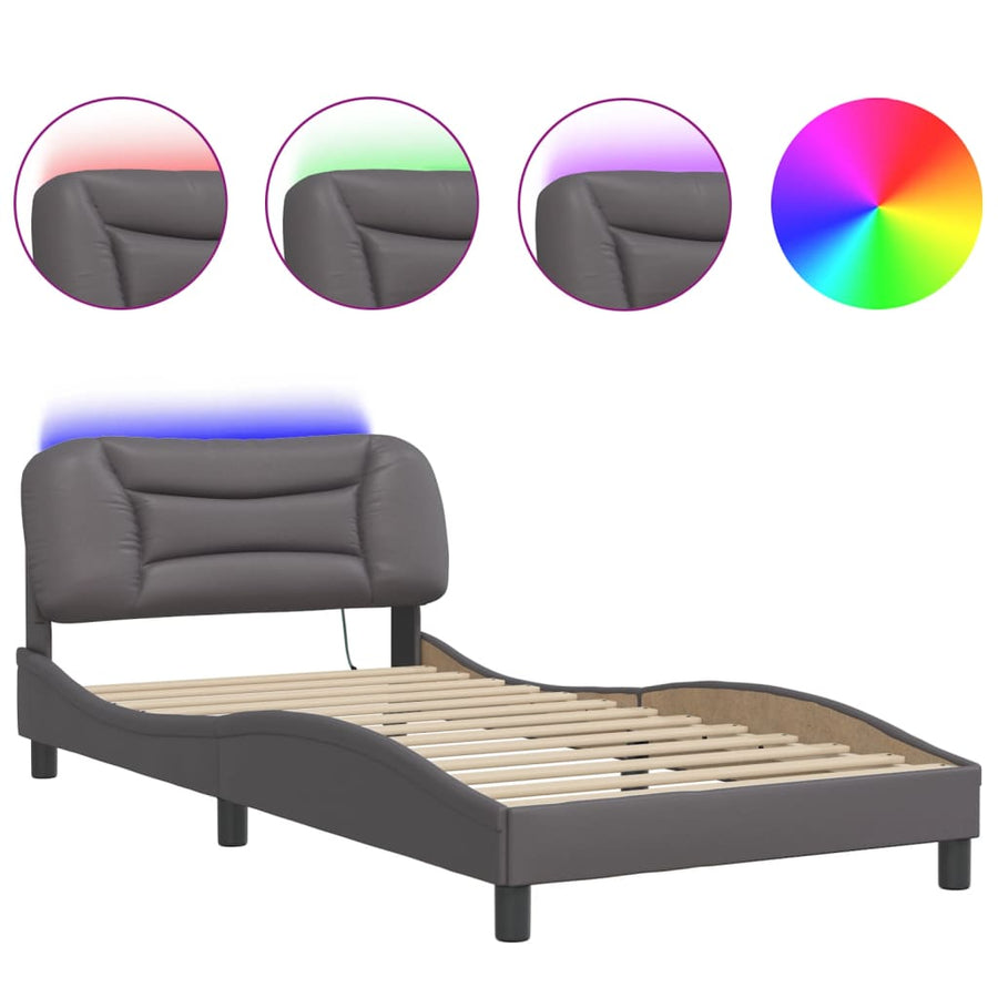 Bedframe met LED-verlichting kunstleer grijs 100x200 cm