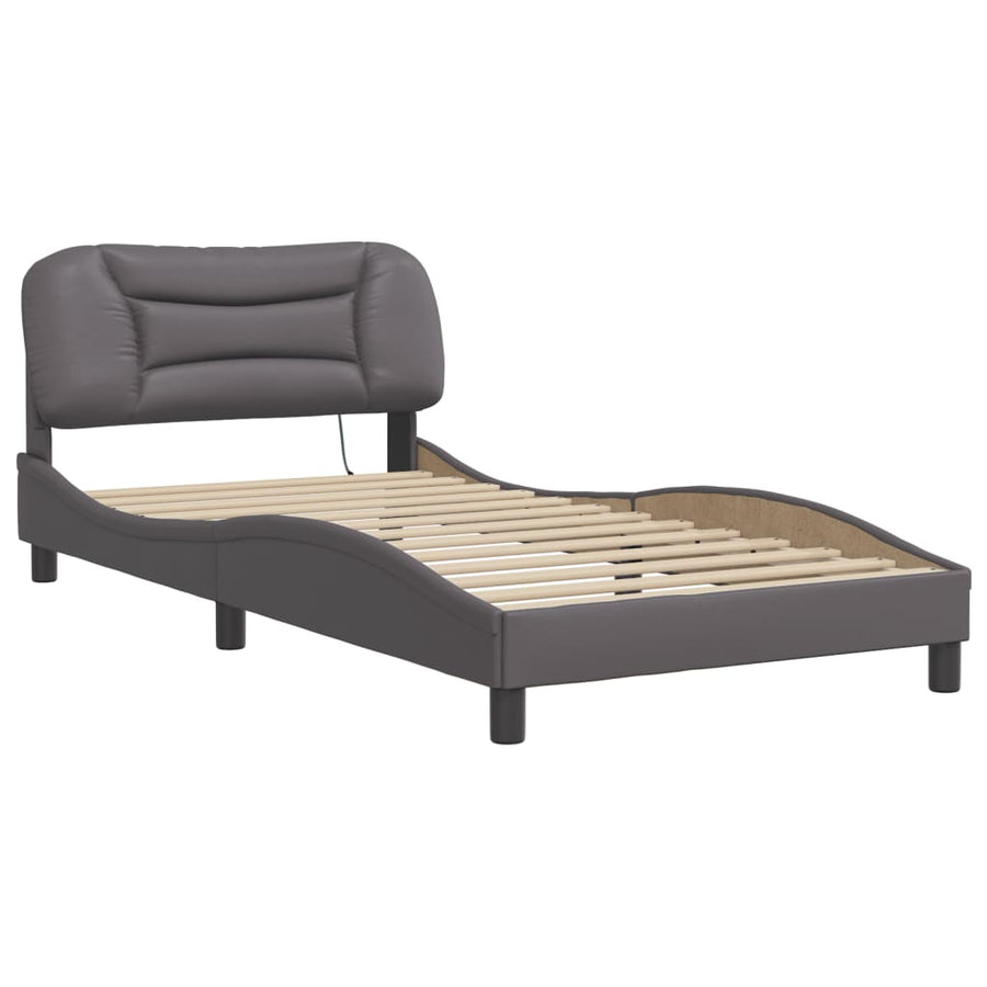 Bedframe met LED-verlichting kunstleer grijs 100x200 cm