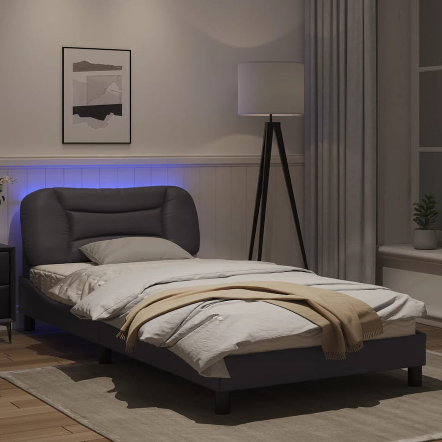Bedframe met LED-verlichting kunstleer grijs 100x200 cm
