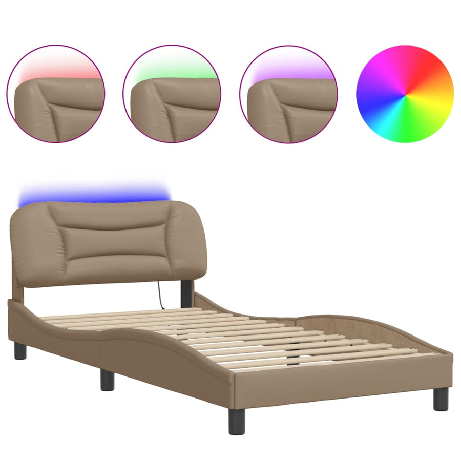 Bedframe met LED-verlichting kunstleer cappuccino 100x200 cm