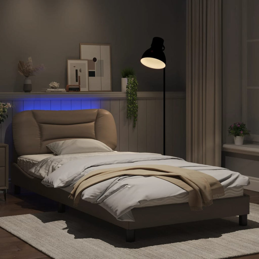 Bedframe met LED-verlichting kunstleer cappuccino 100x200 cm