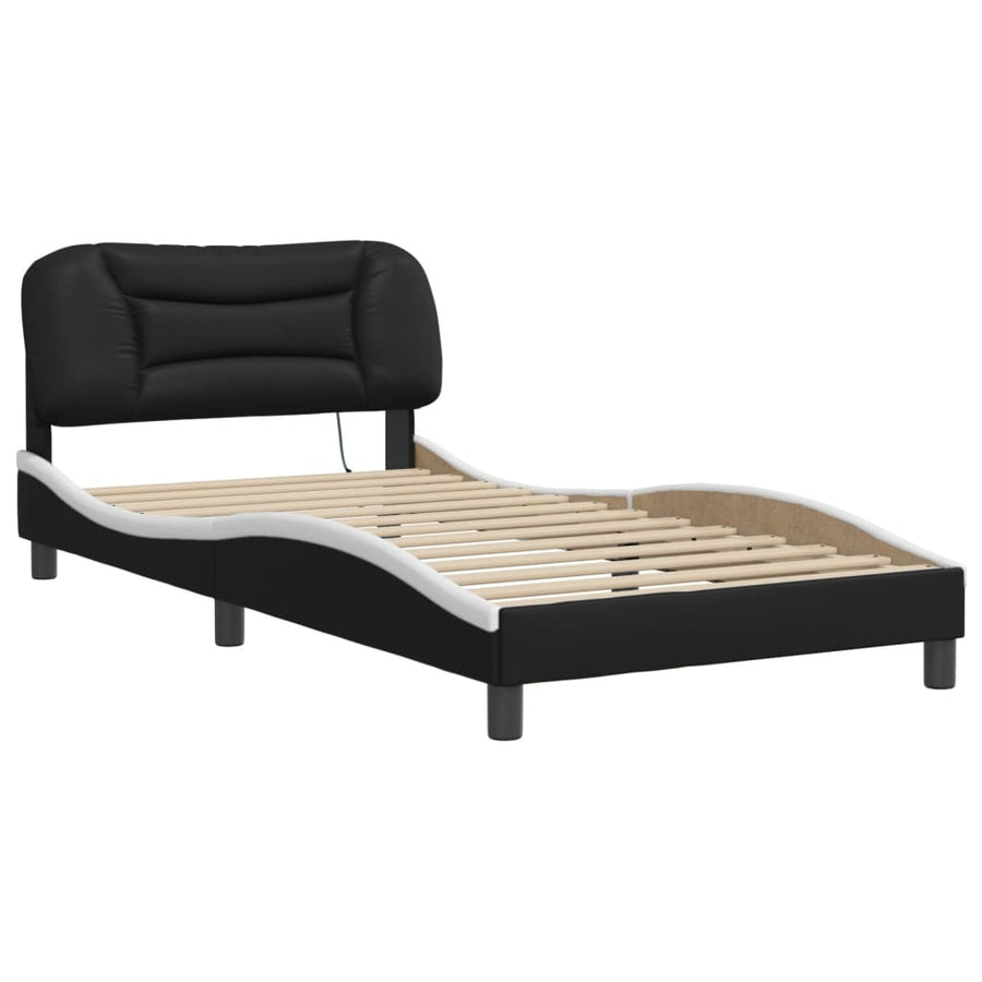 Bedframe met LED-verlichting kunstleer zwart en wit 100x200 cm