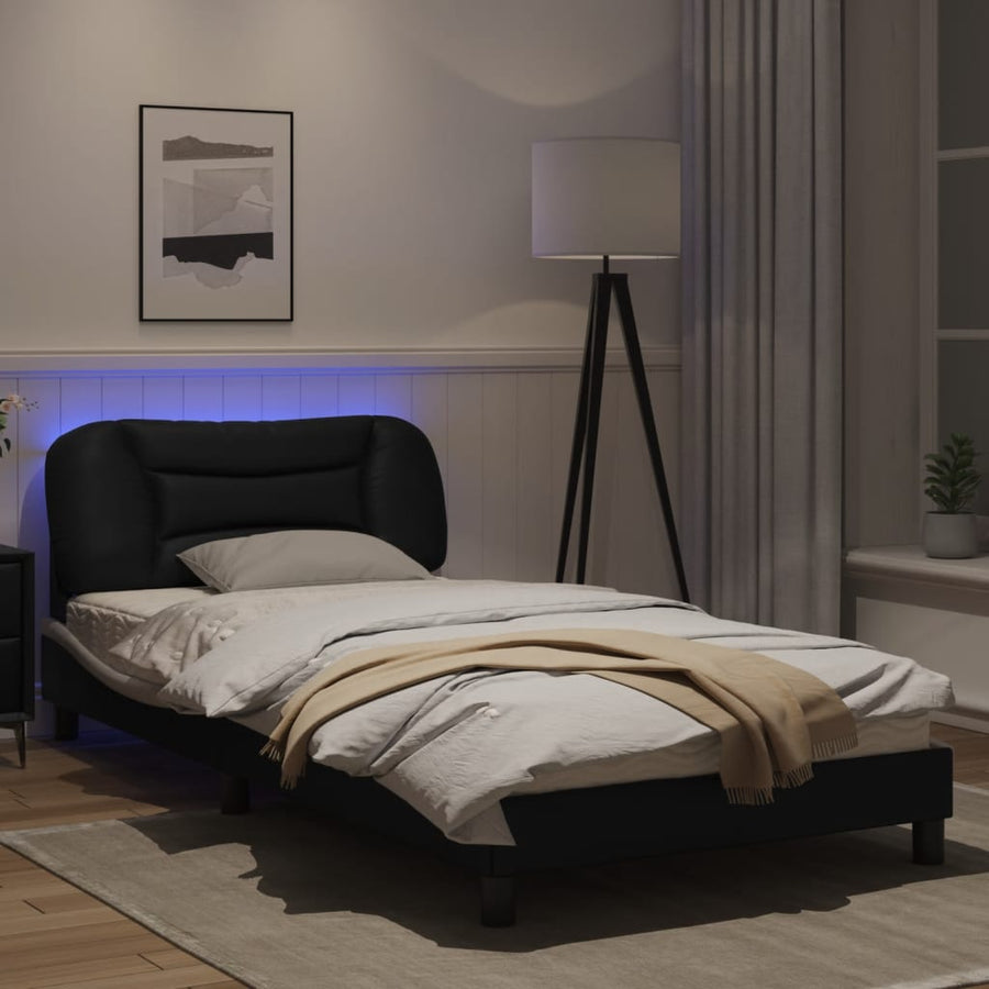 Bedframe met LED-verlichting kunstleer zwart en wit 100x200 cm