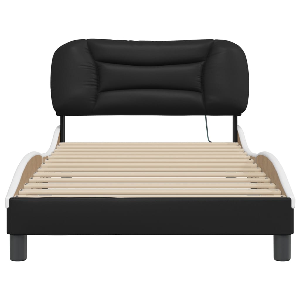 Bedframe met LED-verlichting kunstleer zwart en wit 100x200 cm