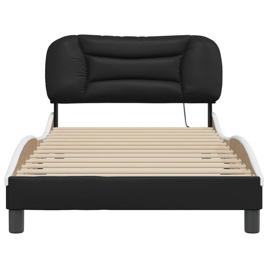 Bedframe met LED-verlichting kunstleer zwart en wit 100x200 cm