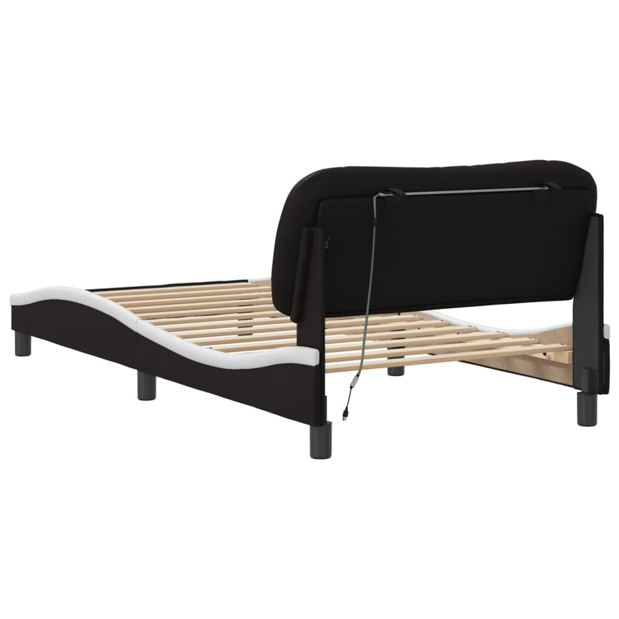 Bedframe met LED-verlichting kunstleer zwart en wit 100x200 cm