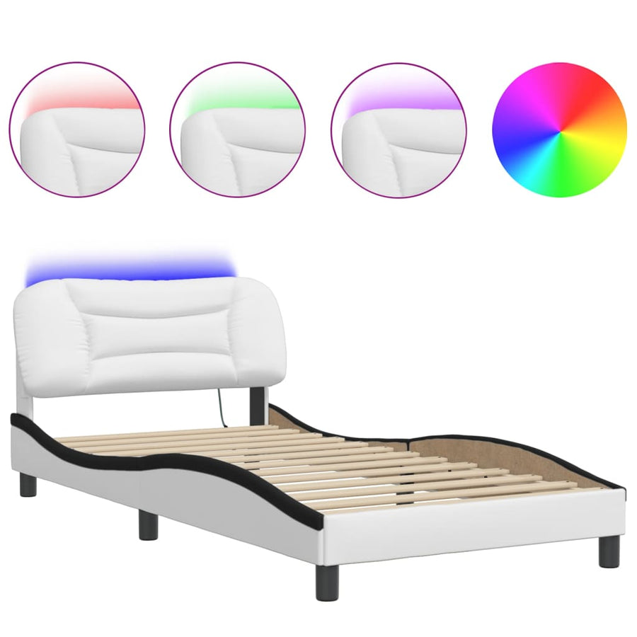 Bedframe met LED-verlichting kunstleer wit en zwart 100x200 cm