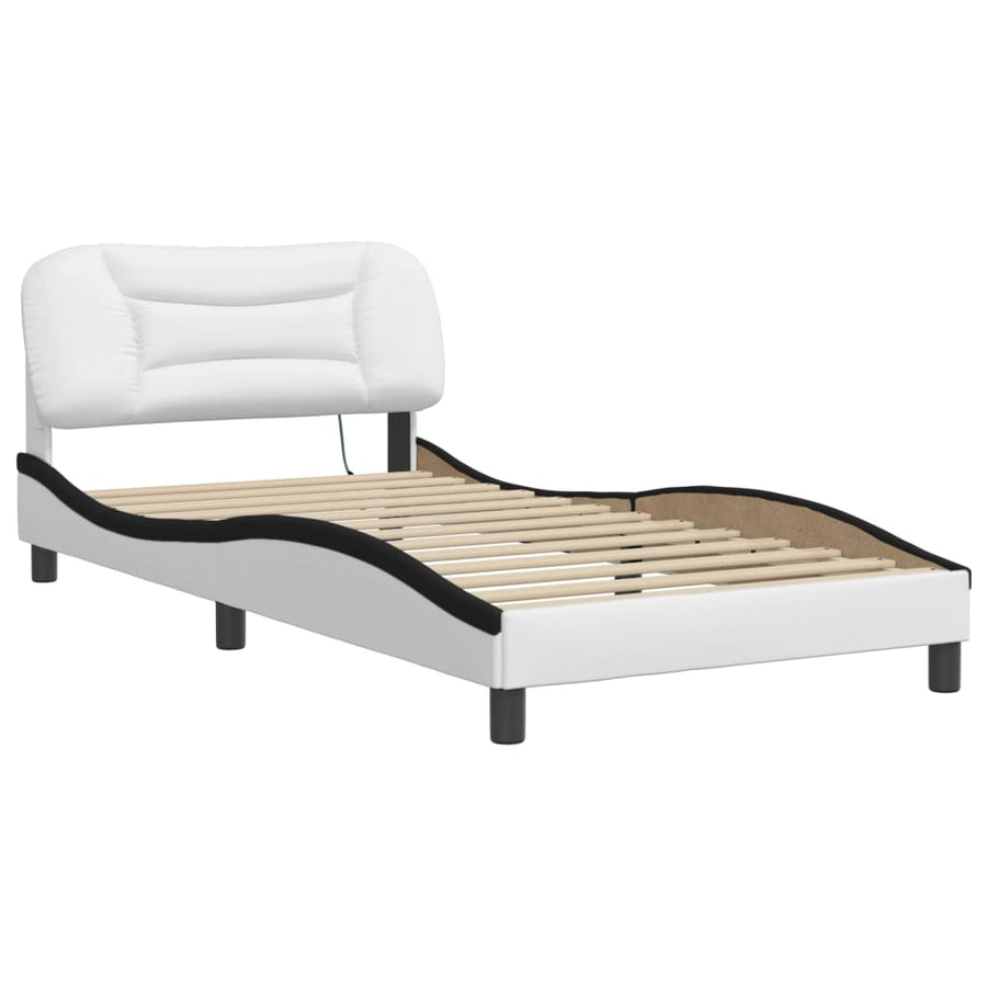 Bedframe met LED-verlichting kunstleer wit en zwart 100x200 cm