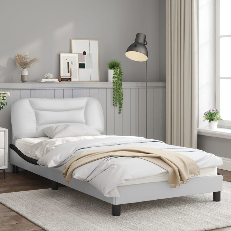 Bedframe met LED-verlichting kunstleer wit en zwart 100x200 cm