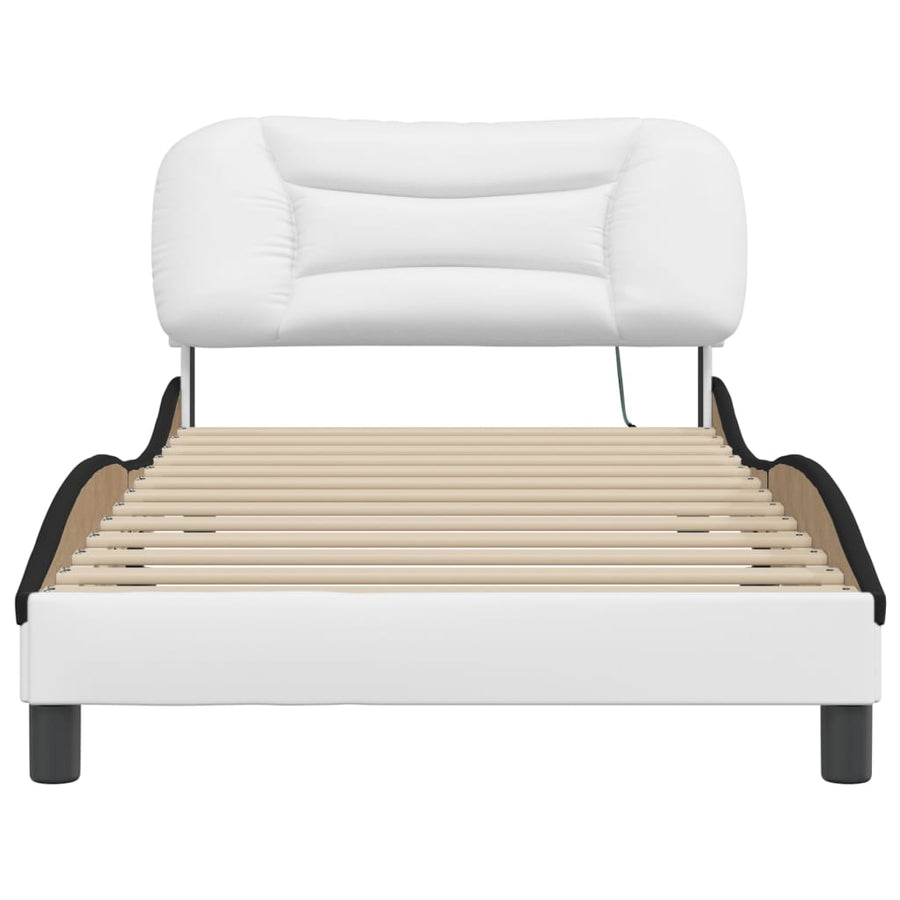 Bedframe met LED-verlichting kunstleer wit en zwart 100x200 cm