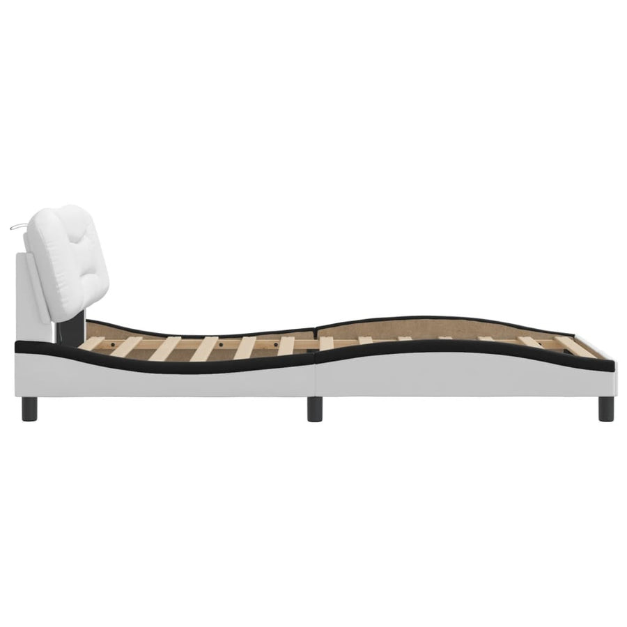Bedframe met LED-verlichting kunstleer wit en zwart 100x200 cm
