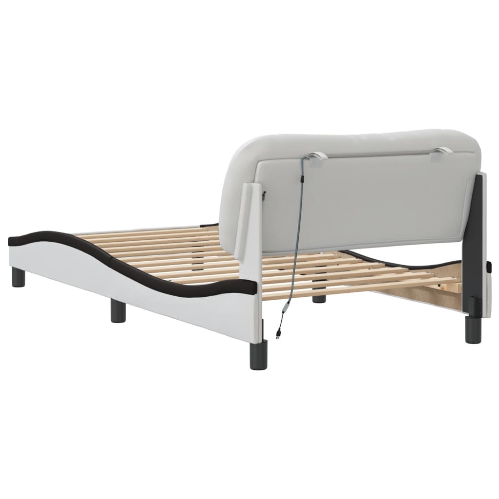 Bedframe met LED-verlichting kunstleer wit en zwart 100x200 cm