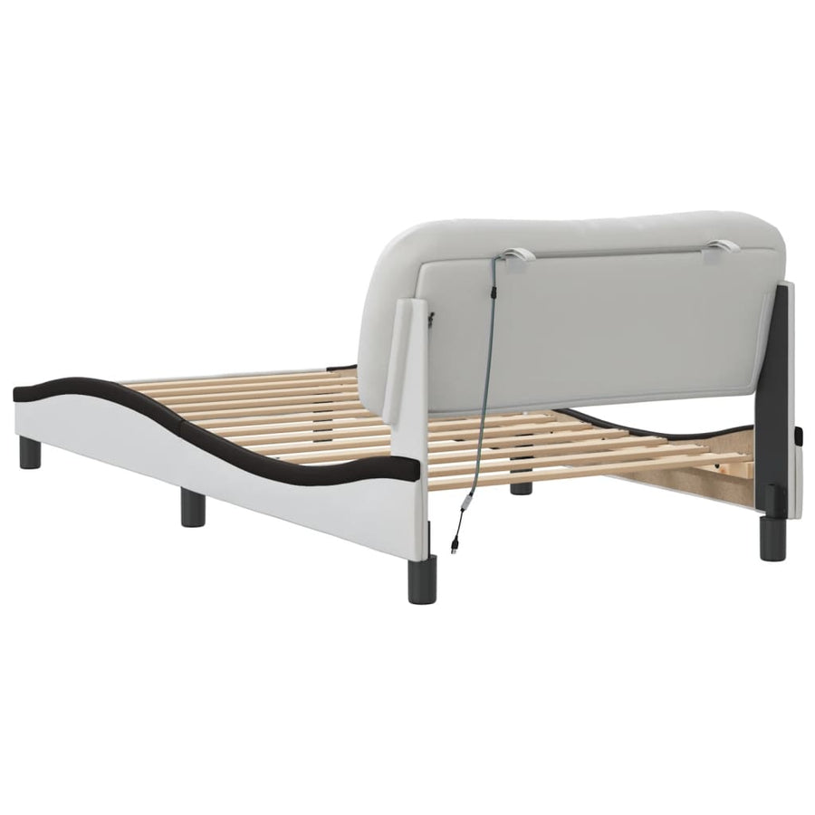 Bedframe met LED-verlichting kunstleer wit en zwart 100x200 cm