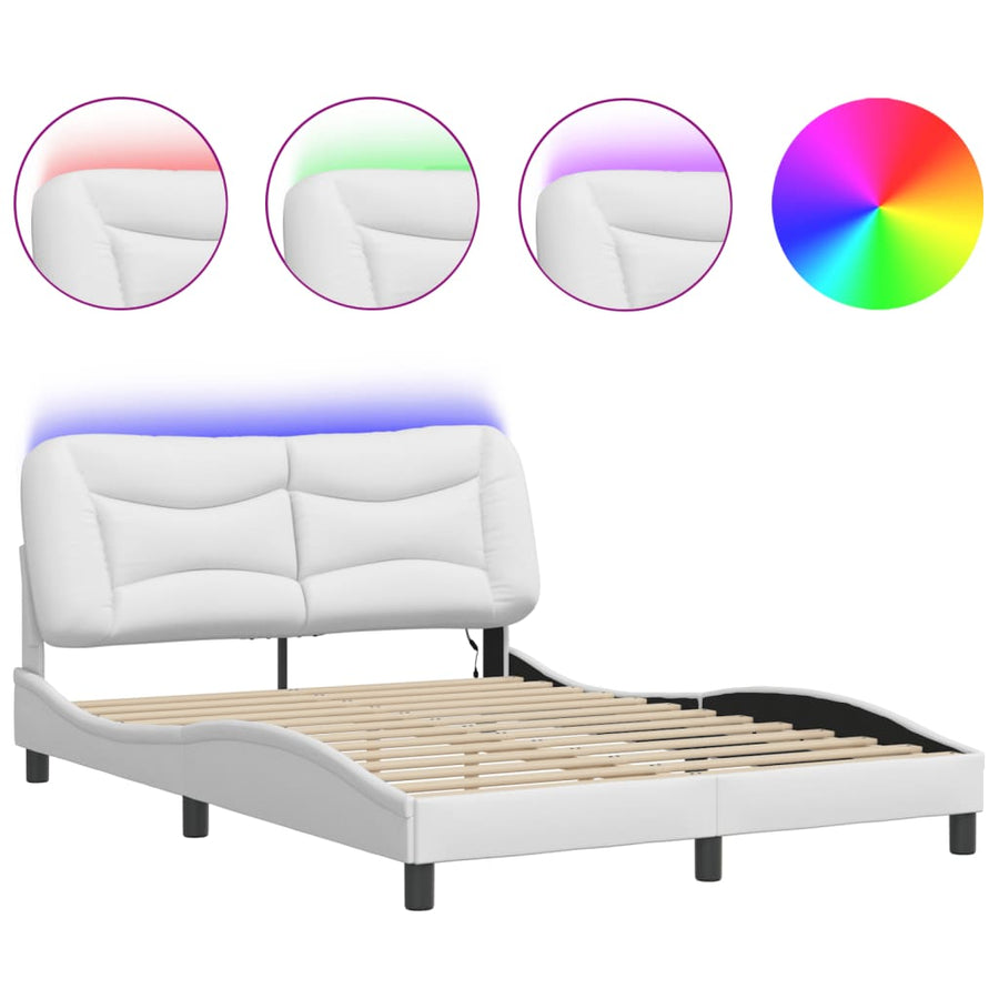 Bedframe met LED-verlichting kunstleer wit 120x200 cm