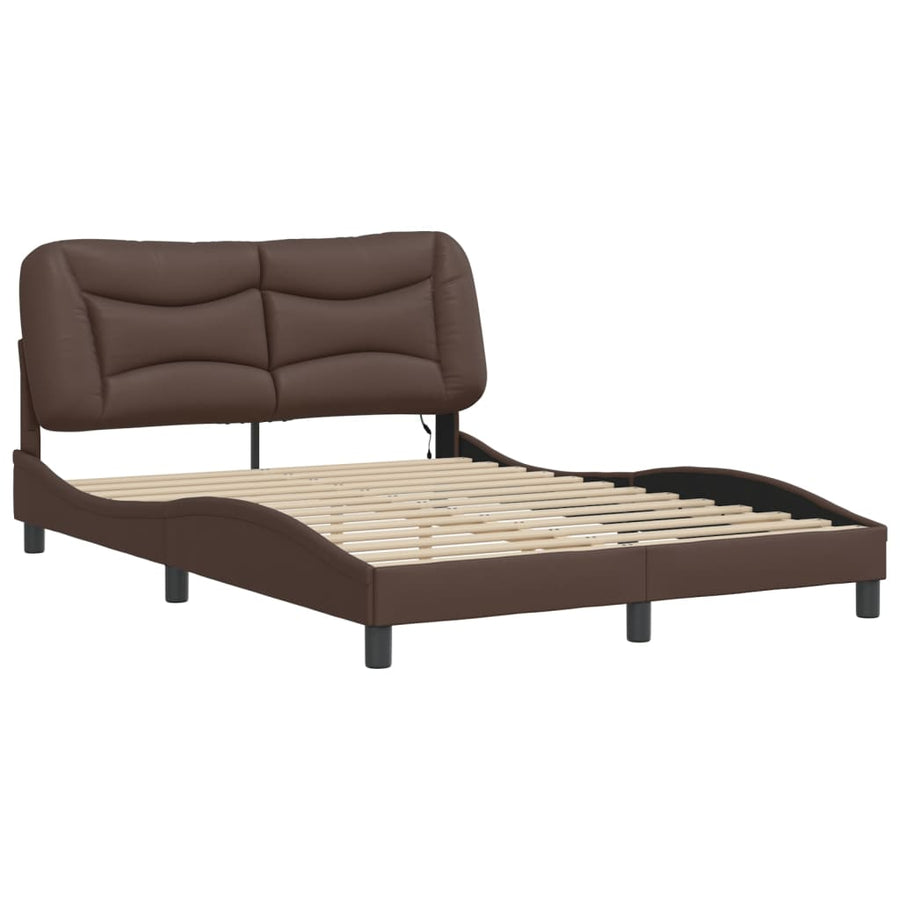Bedframe met LED-verlichting kunstleer bruin 120x200 cm