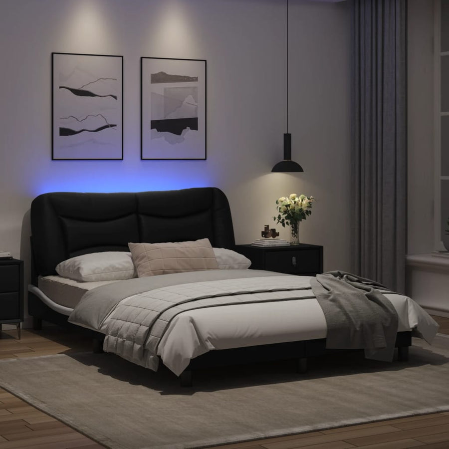 Bedframe met LED-verlichting kunstleer zwart en wit 120x200 cm