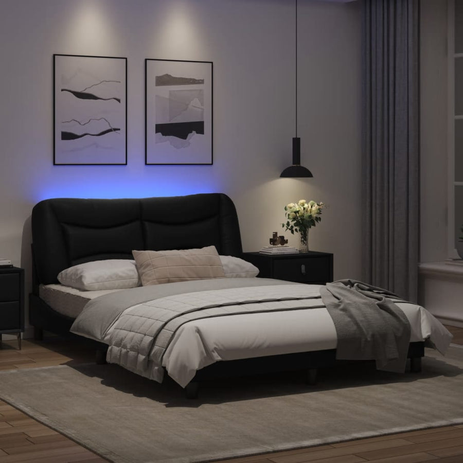 Bedframe met LED-verlichting kunstleer zwart 140x190 cm