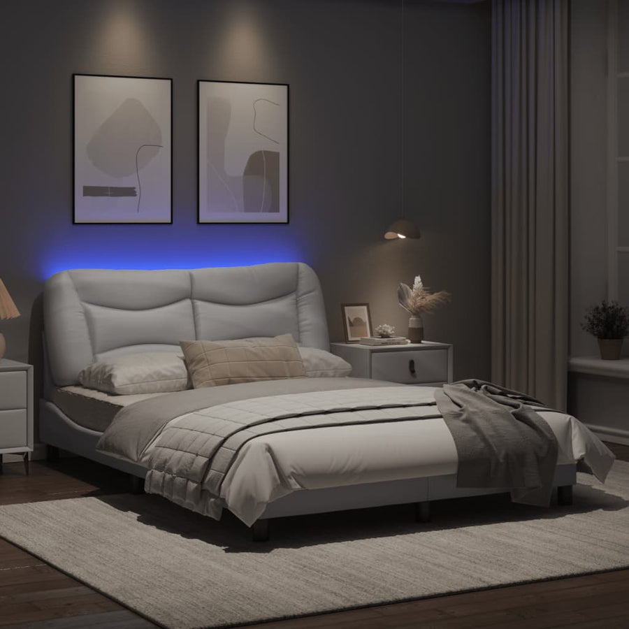Bedframe met LED-verlichting kunstleer wit 140x190 cm