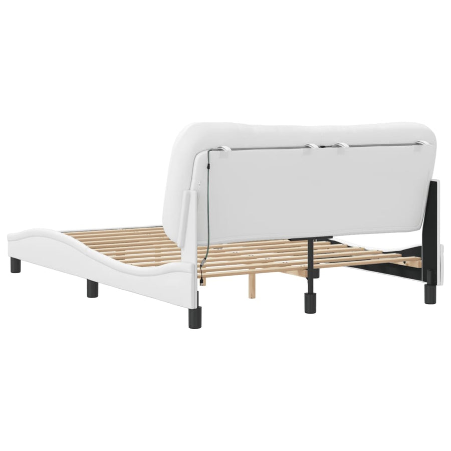 Bedframe met LED-verlichting kunstleer wit 140x190 cm