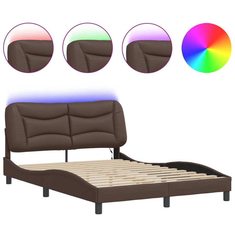 Bedframe met LED-verlichting kunstleer bruin 140x190 cm