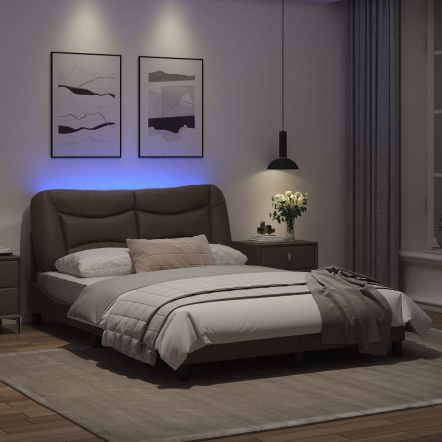 Bedframe met LED-verlichting kunstleer grijs 140x190 cm