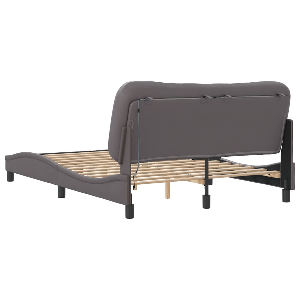 Bedframe met LED-verlichting kunstleer grijs 140x190 cm