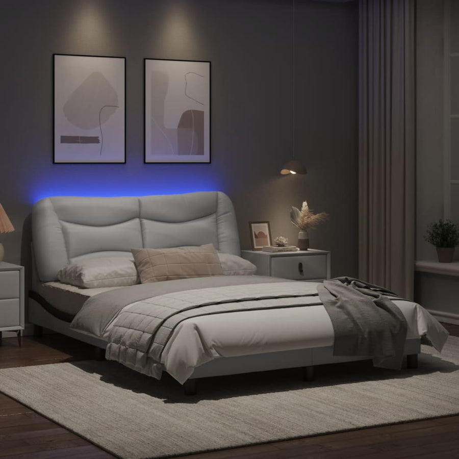 Bedframe met LED-verlichting kunstleer wit en zwart 140x190 cm