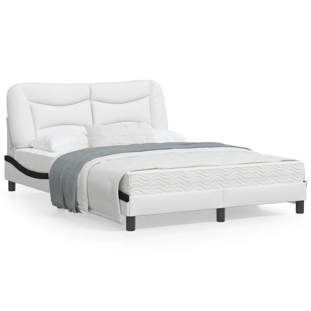 Bedframe met LED-verlichting kunstleer wit en zwart 140x190 cm